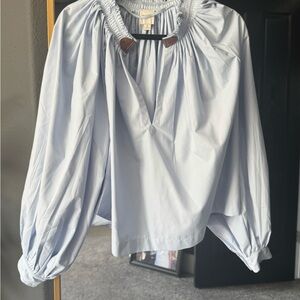 Maeve Light Blue Blouse with Gathered Neckline